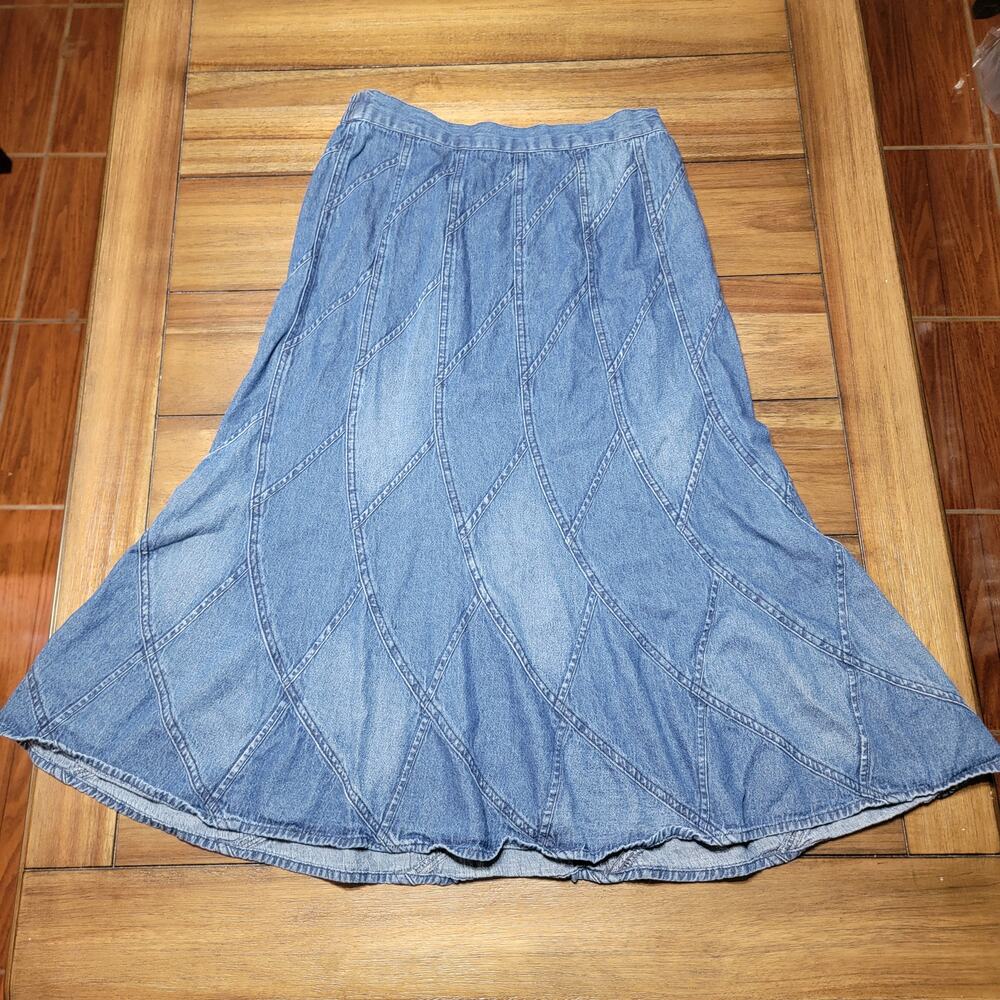 Studio West Thin Denim Maxi Flared Skirt - Size Small
